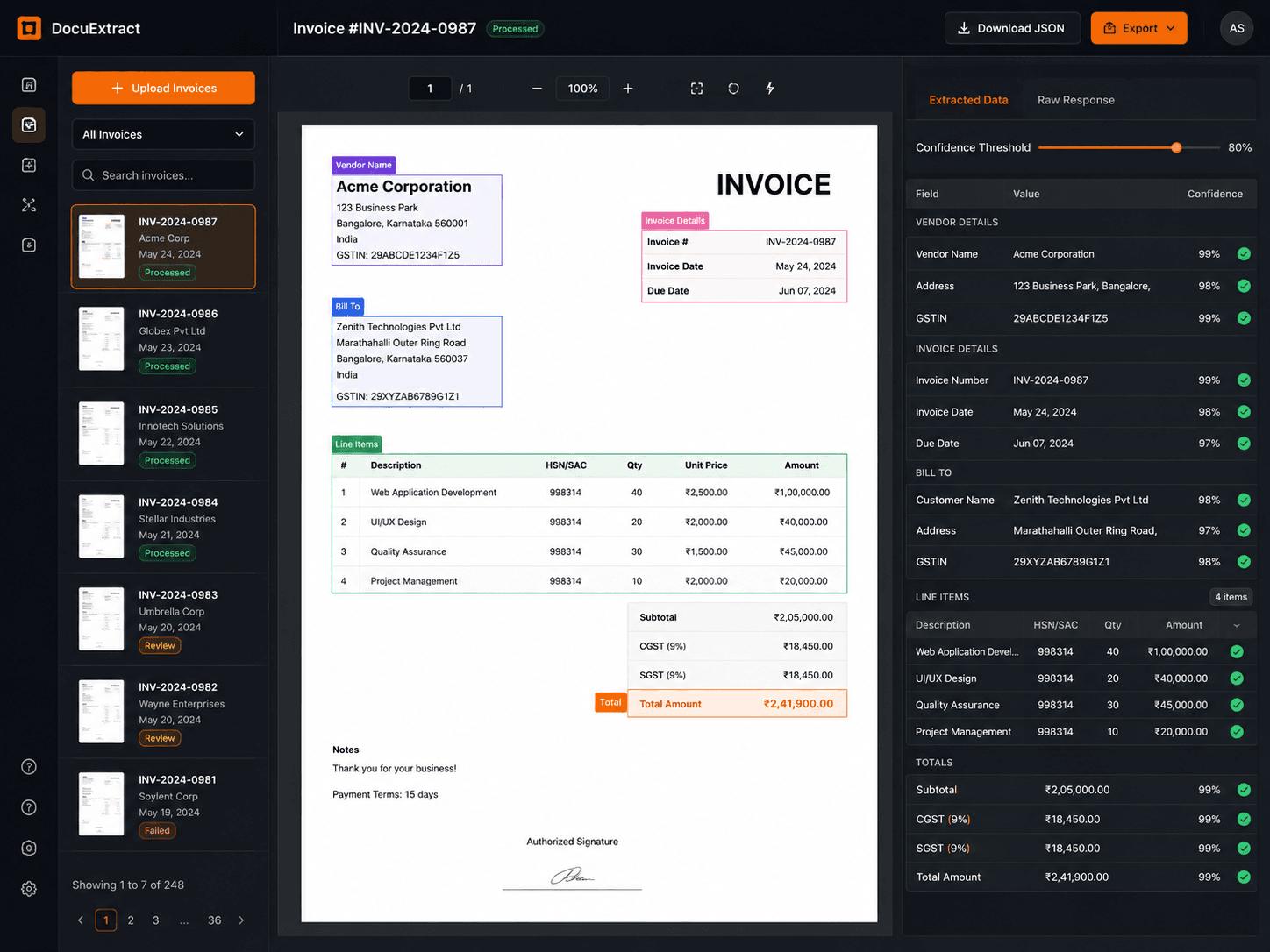 Smart IDP / Invoice Analyser screenshot